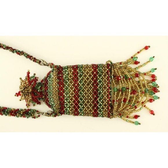 Artisan Jewelry Beaded WICCA Amulet Bag Crystal Fringe Necklace by Liz Schwartz - Picture 4 of 4